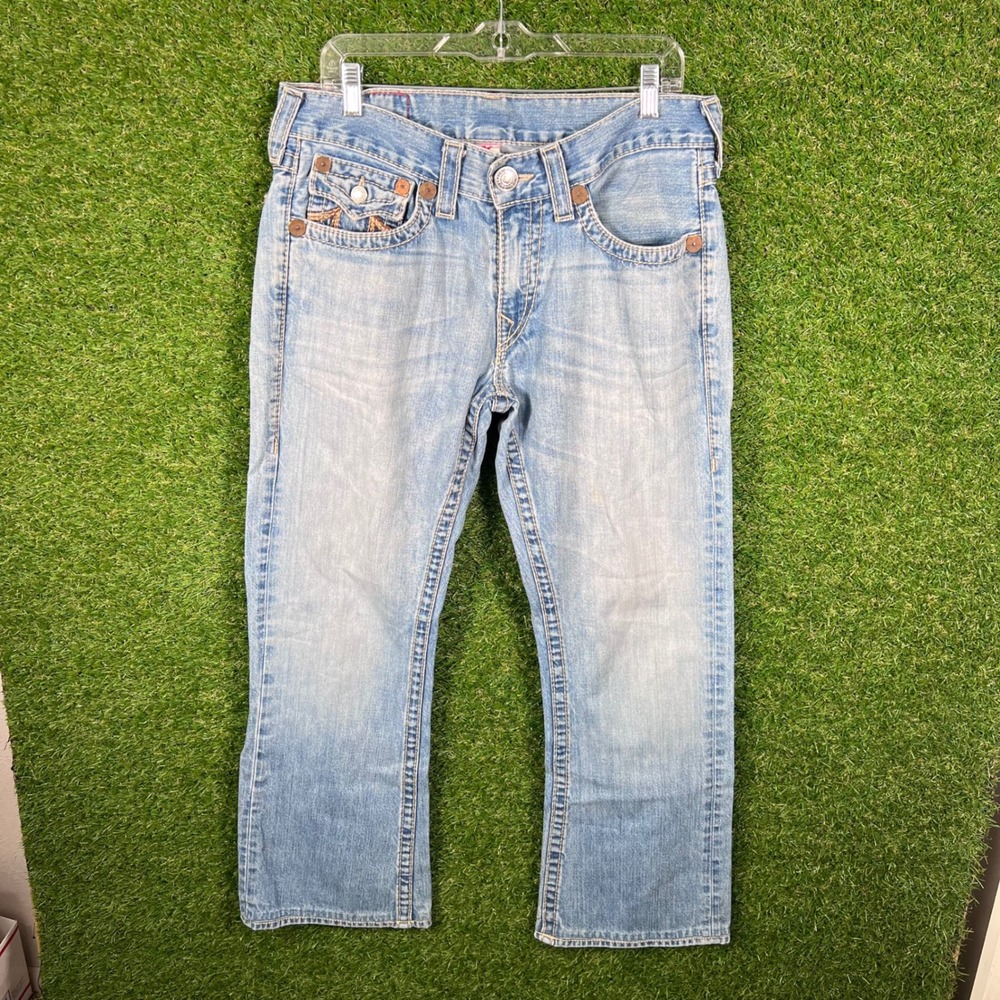 True Religion Rainbow Billy Mens Jeans 34 Light Wash Straight Leg‎ Made in USA